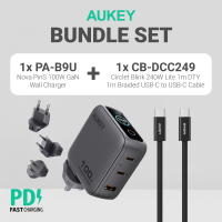 Aukey PA-B9U Nova PinS 100W GaN Wall Charger Smart Display EU UK US TH Interchangeable Plugs (24 Months Warranty)