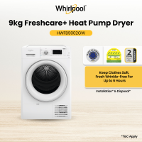 Whirlpool HWFB9002GW 9kg Freshcare+ Heat Pump Dryer with 2 Years Warranty