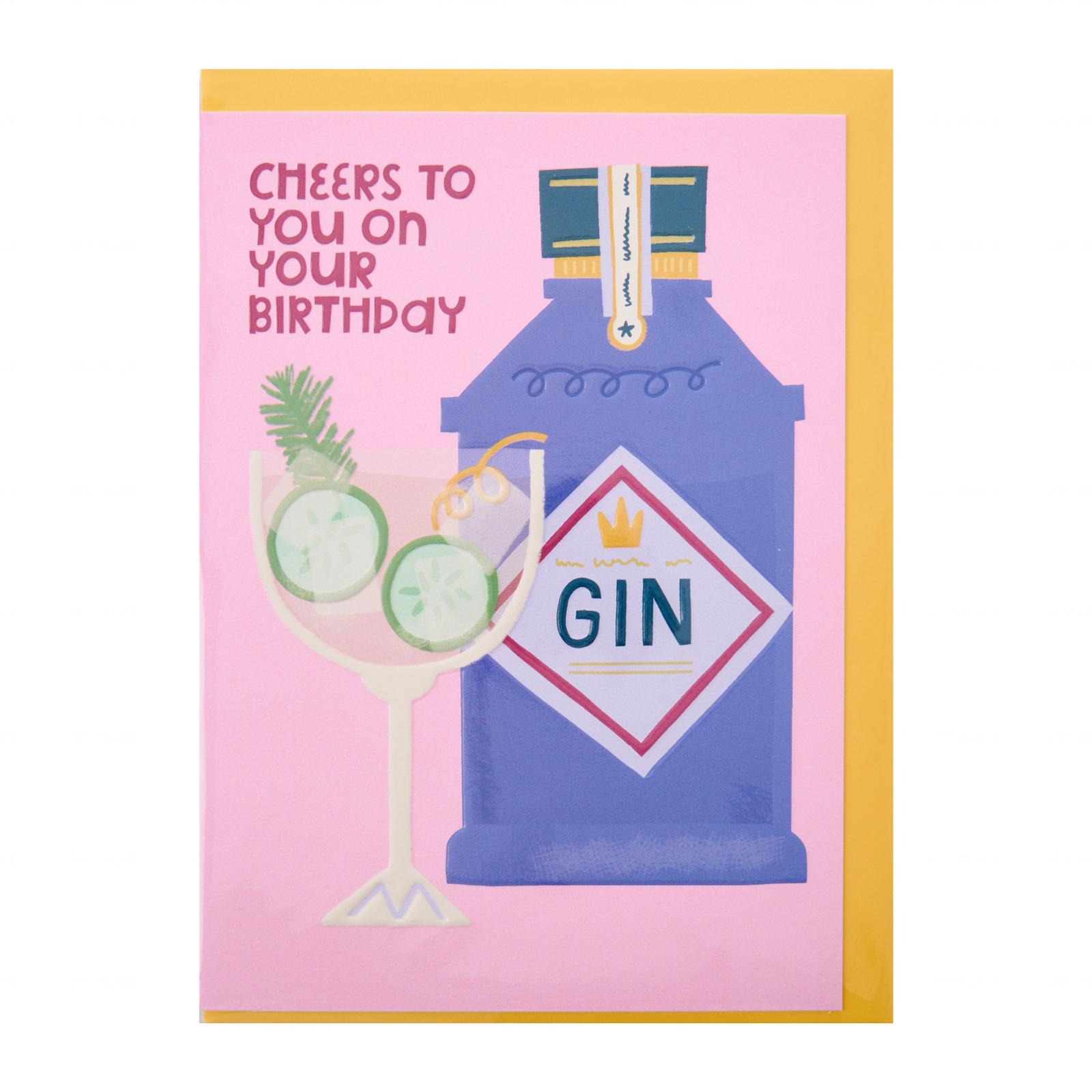Raspberry Blossom Cheers To You On Your Birthday Gin Birthday Card