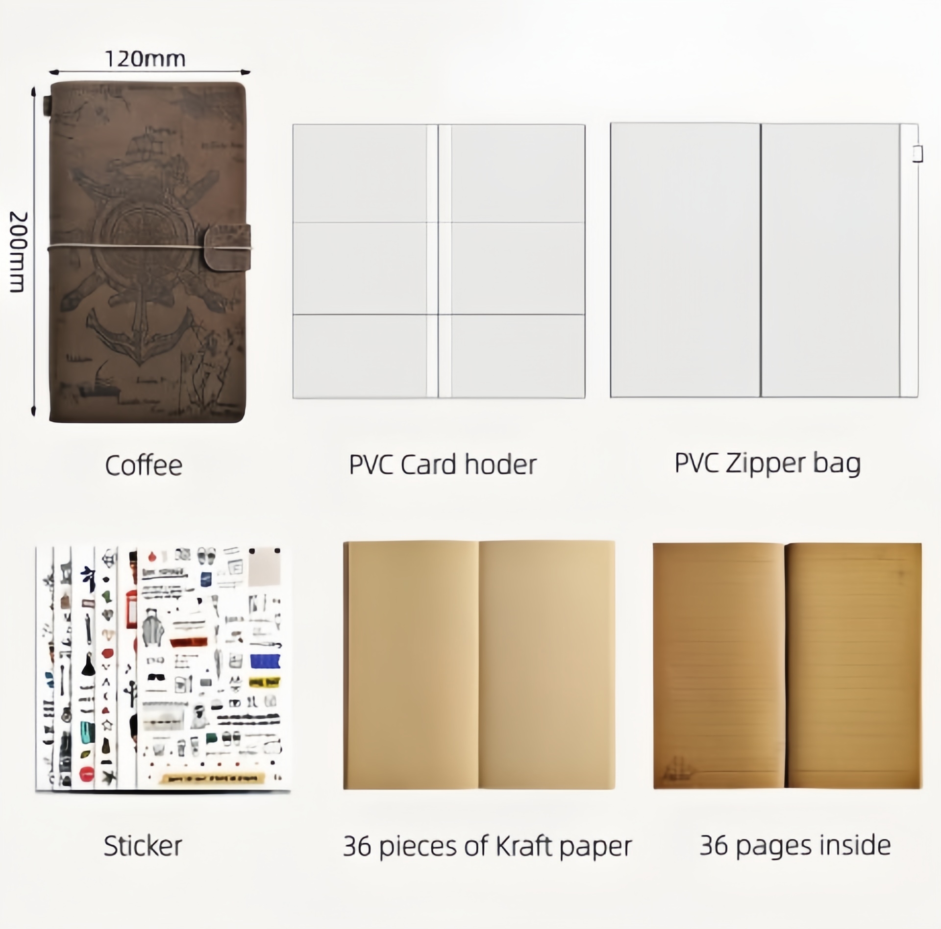 Vintage Pirate Map Embossed PU Notebook Portable Retro Kraft Paper Travel Journal Diary
