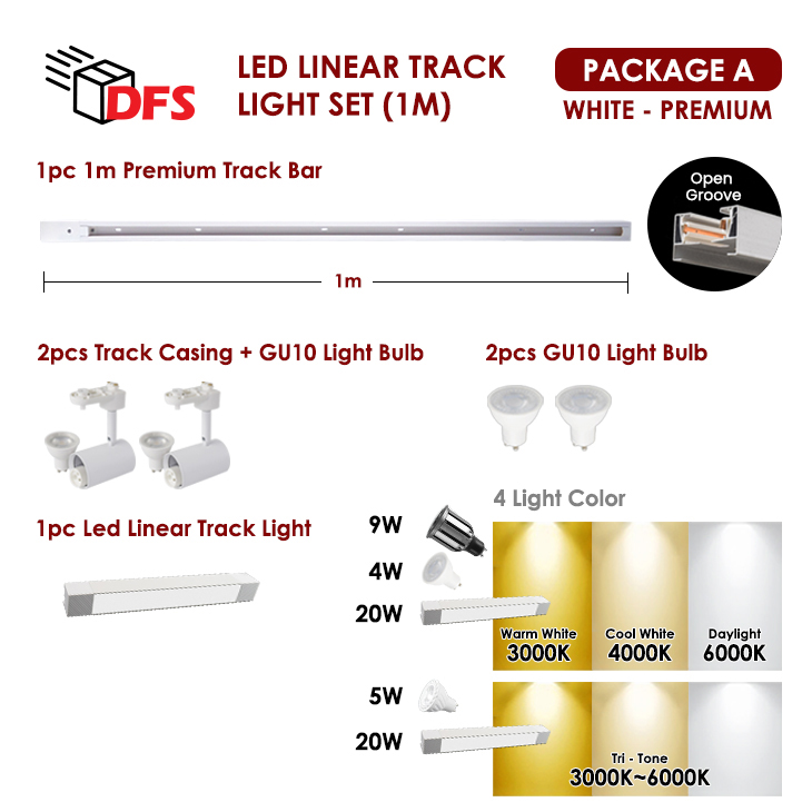 DFS LED LIGHT LED Linear Track Light 1pc with Track Light 2 pcs 1m Track Complete Set