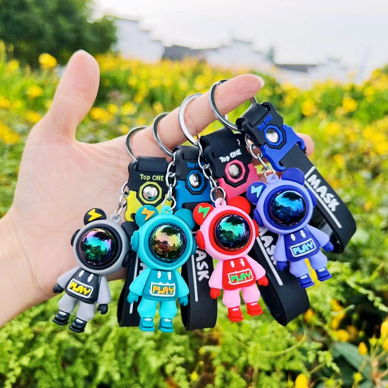 Móc khóa hình gấu sét ba chiều Mặt dây chuyền màu quà tặng đồ chơi trẻ em nhân vật hoạt hình đôi móc chìa khóa xe ô tô