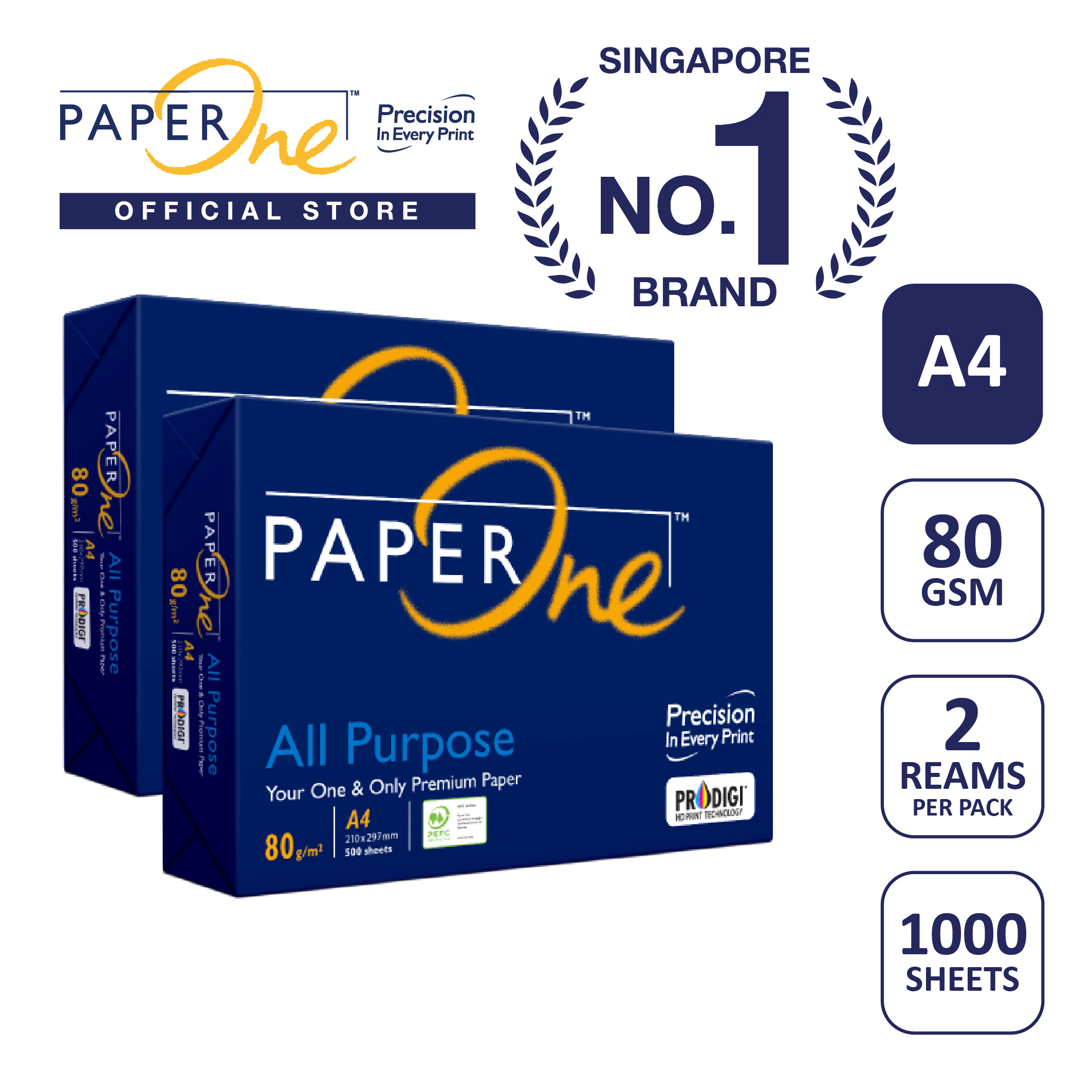 PaperOne™ All Purpose Premium Quality 80gsm Copy Paper A4 [2 Reams]