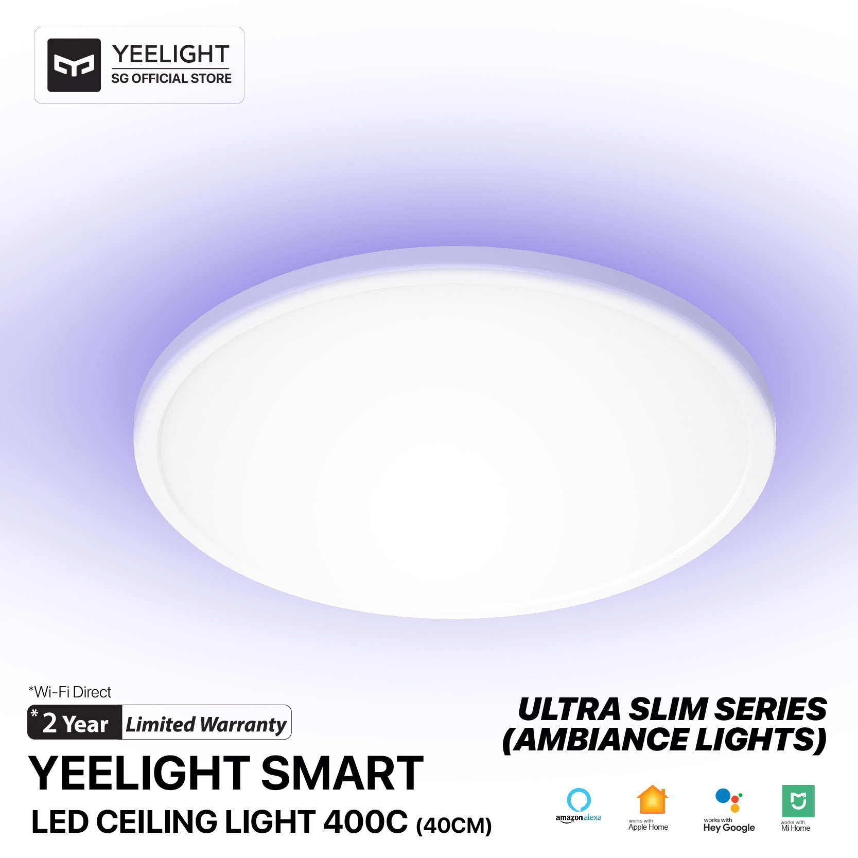 Yeelight Smart LED Ceiling Light 400C (40.0 cm) (Ultra thin) with Ambience Backlight Works with Google Home Amazon Alexa Apple Homekit