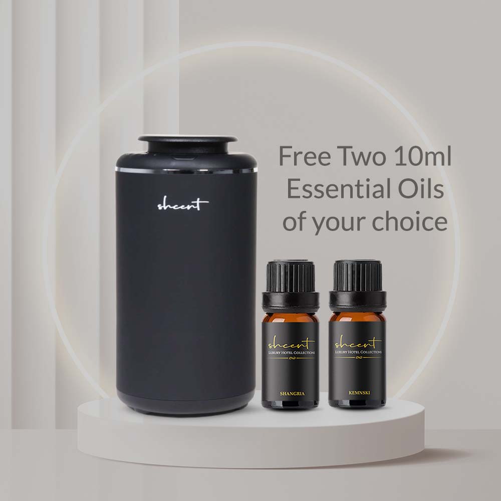 shcent Journey Aroma Nebulizer Diffuser | USB | Waterless | Quiet | Powerful | For Car | Bundled with two 10ml Hotel Essential Oil