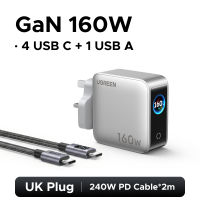 UGREEN 160W GaN Digital Power Display Charger 5-Port Fast Charging 4C1A 4 Type C 1 USB A Charger for with Interactive Screen for Thinkpad T14 MacBook Pro/Air iPad Pro/Air Dell XPS iPad Mini/Pro iPhone 17 16 Pro Max iPhone Samsung S26 Ultra Pixel Switch