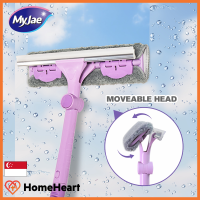 MyJae Magic Clean Microfiber Window Wiper & Squeegee - Double-Sided Telescopic Rod - Rotatable Head For Window Cleaning
