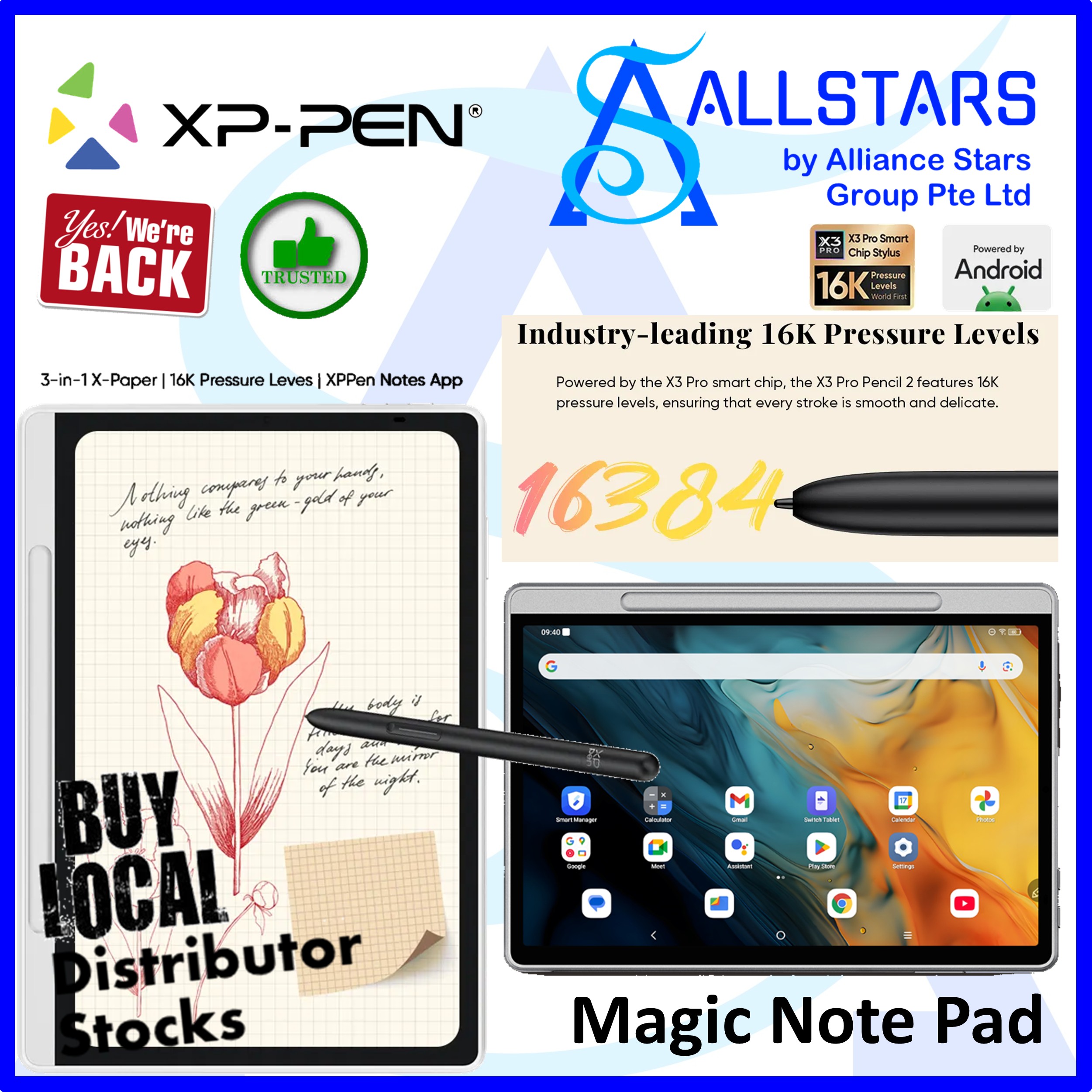 (ALLSTARS) XP-Pen Magic Note Pad With Android 14 System / 148 x 236 mm / 1920 x 1200 / 90Hz (Warranty 1 Year)