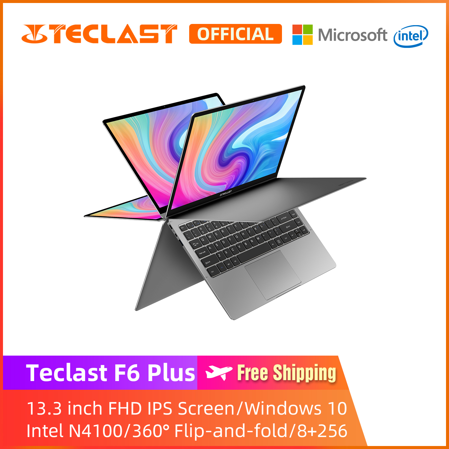 【Teclast Official】F6 Plus Laptop/13.3  inch/ 360° Flip-and-fold Design/FHD IPS Touch Screen/Intel Gemini Lake N4100 CPU/Windows 10/8GB+256GB SSD