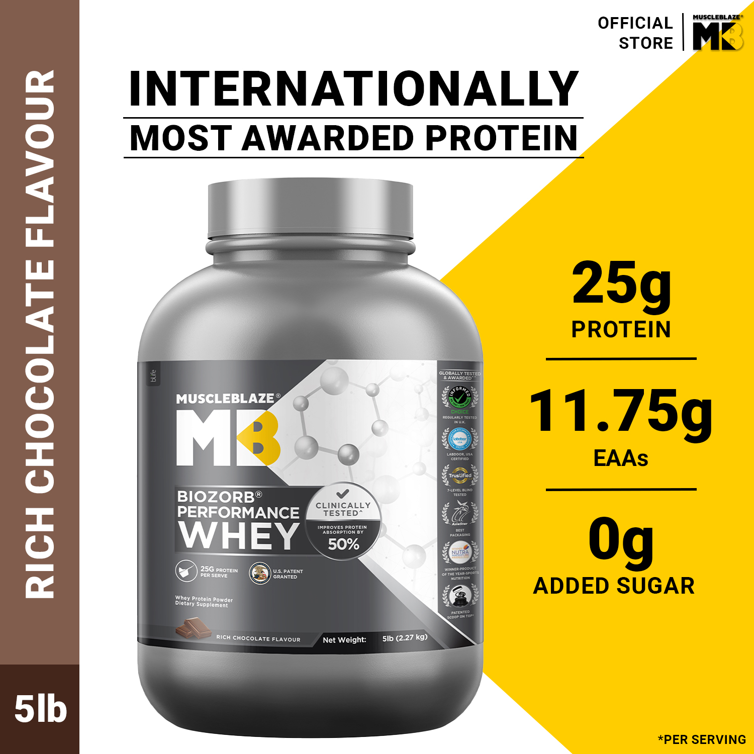 MuscleBlaze Biozorb Performance Whey Protein (5lbs / 2.27kg) | Clinically Tested 50% Higher Protein Absorption