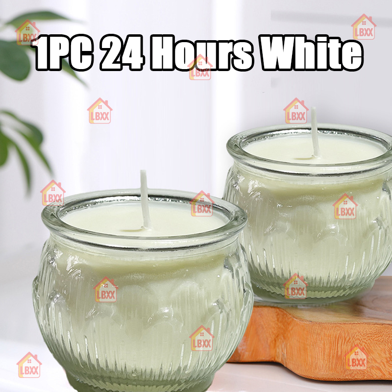 Wholesale24 10PCS Hours Smokeless Candle Lotus Shape Glasses Veg Oil Praying Butter lamp Candle