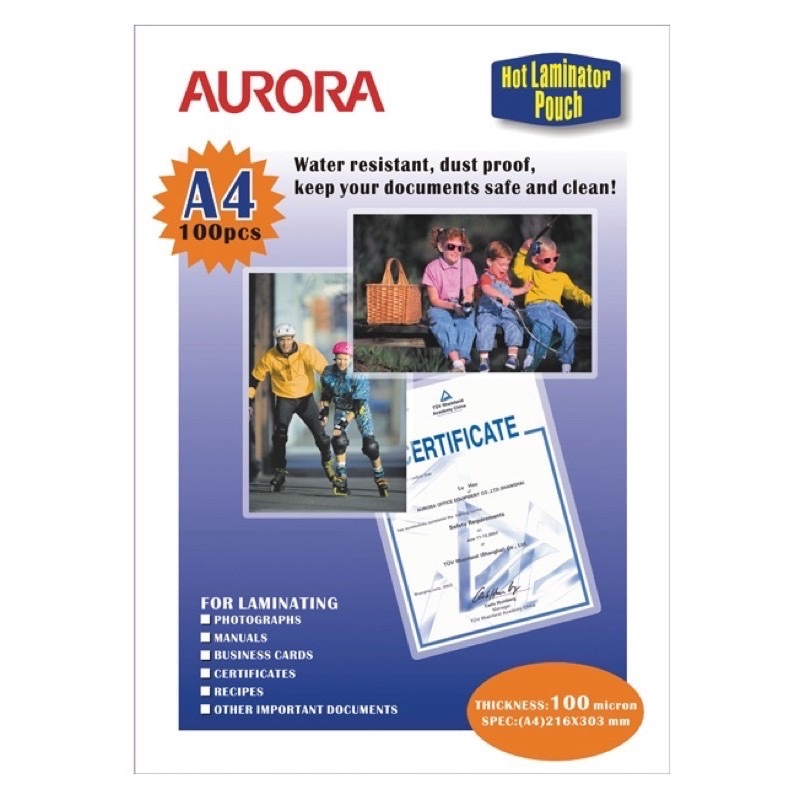 Aurora Laminating Pouch 100 Microns – A6 / A4 / A3 Lamination Film for Documents