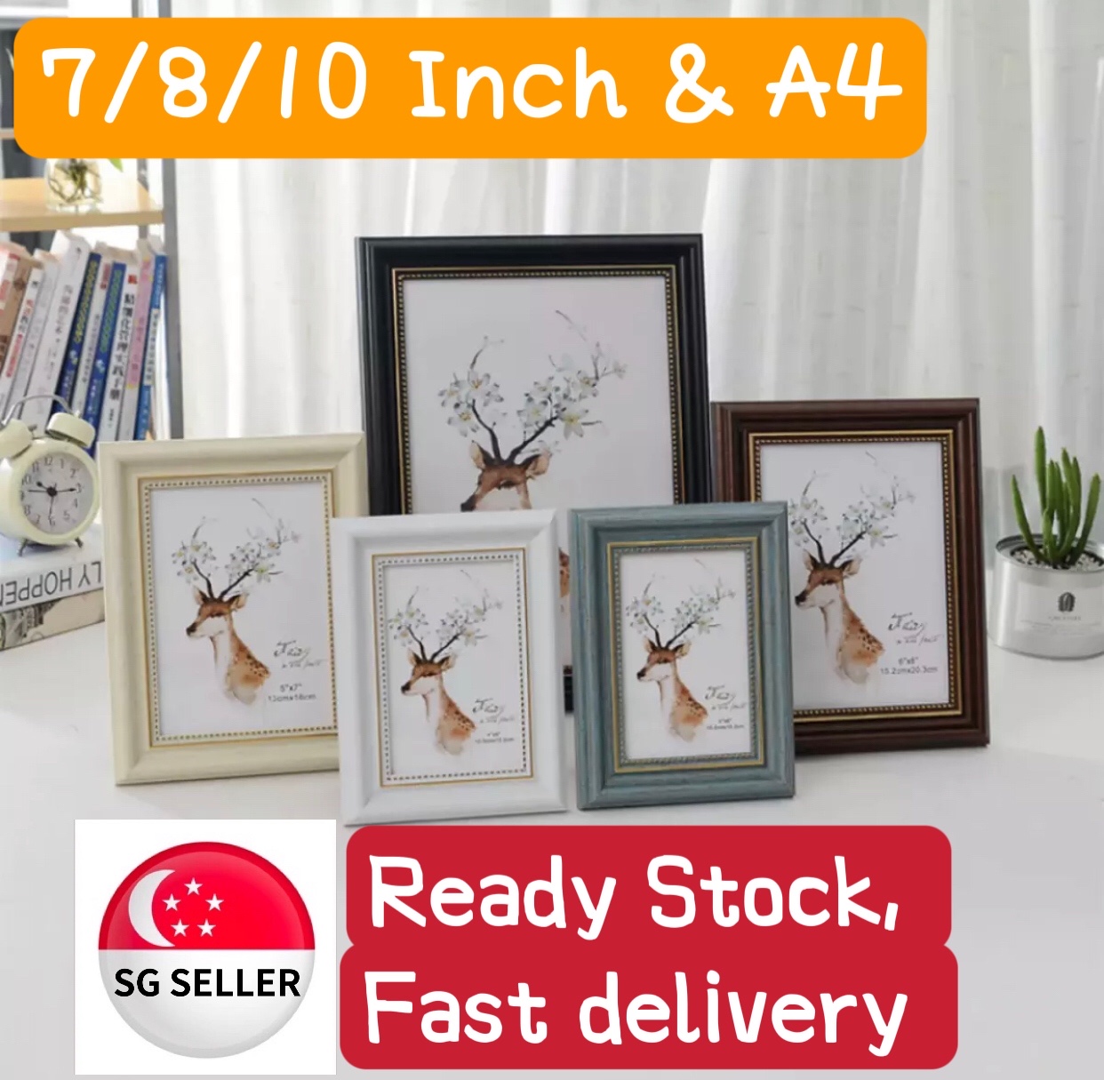 [SG SELLER] 7/8/10 inch A4 Vintage Photo Frame Creative Table Wall Hanging Picture Frame Home Decor