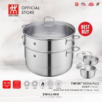 ZWILLING Twin Nova Plus Stockpot with Steamer Set with Glass Lid 18/10 Stainless Steel Sigma Classic+ 28cm/9.4L