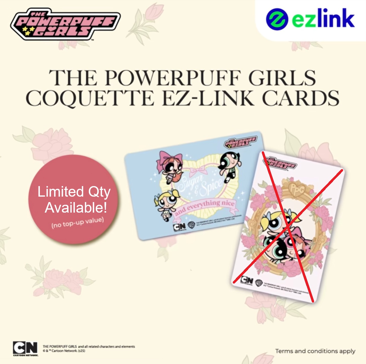 Limited Edition - Cartoon Network - POWERPUFF GIRLS SimplyGo EZ-Link Charm EZLink Card (Lazada Exclusive) LED Ez Link Card Sanrio with $0 Stored Value (While Stock Lasts!)!