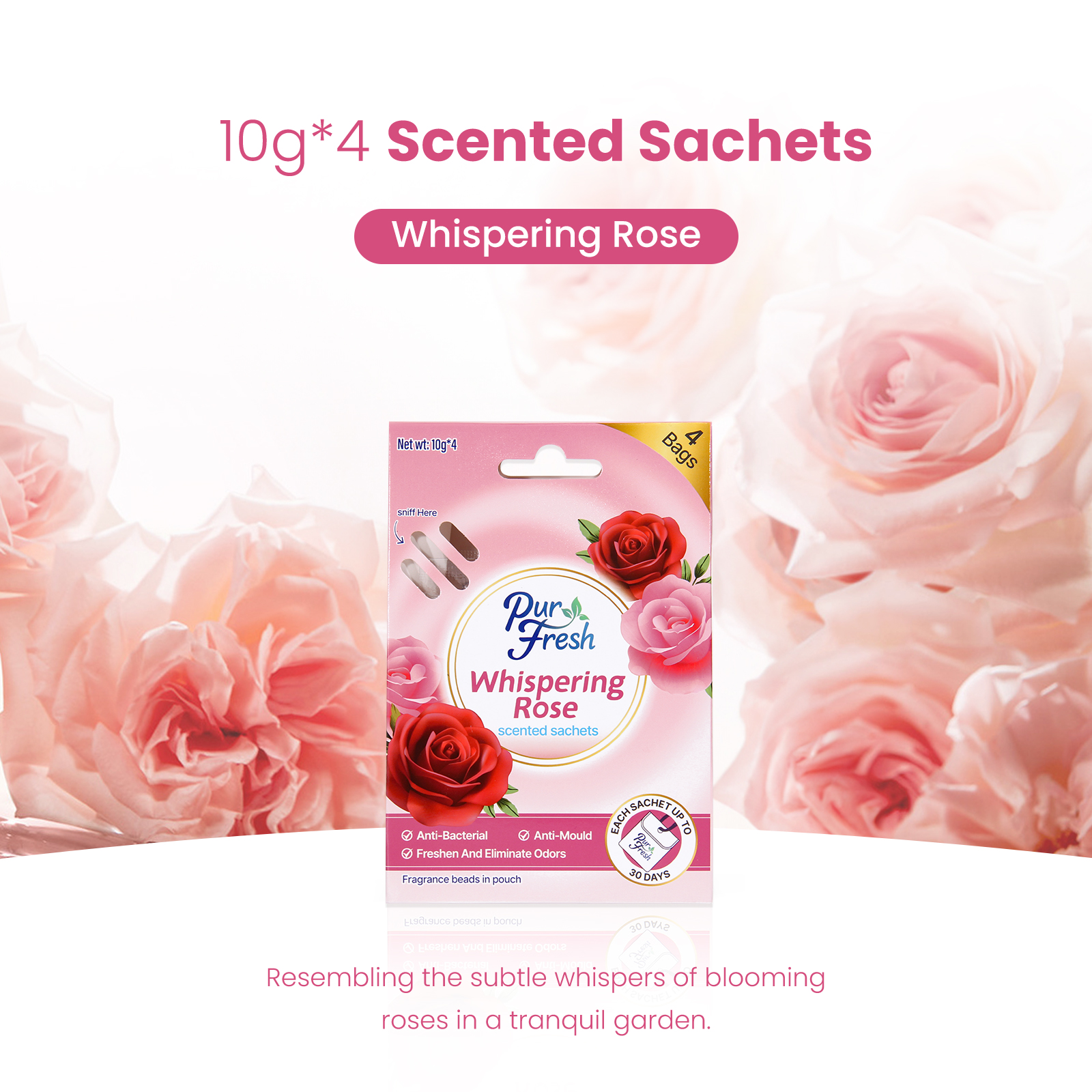 Purfresh 4PK Scented Sachet Bag |Antibacterial Moisture-Absorbing Deodorizing Sachet | Car Closet Handbag and Wardrobe
