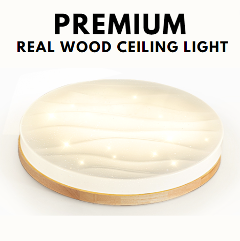 Premium Glittering Real Wood Nordic LED Ceiling Light Tritone Macaron Hamburger GSE