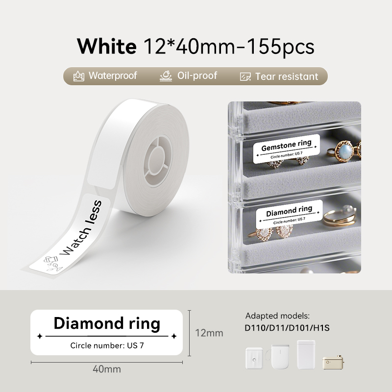 【White Label】NIIMBOT D11/D110/D101 White Label Sticker Waterproof Oil Proof No Glue Residue Name Sticker Beauty Kitchen Toys Thermal Label Paper