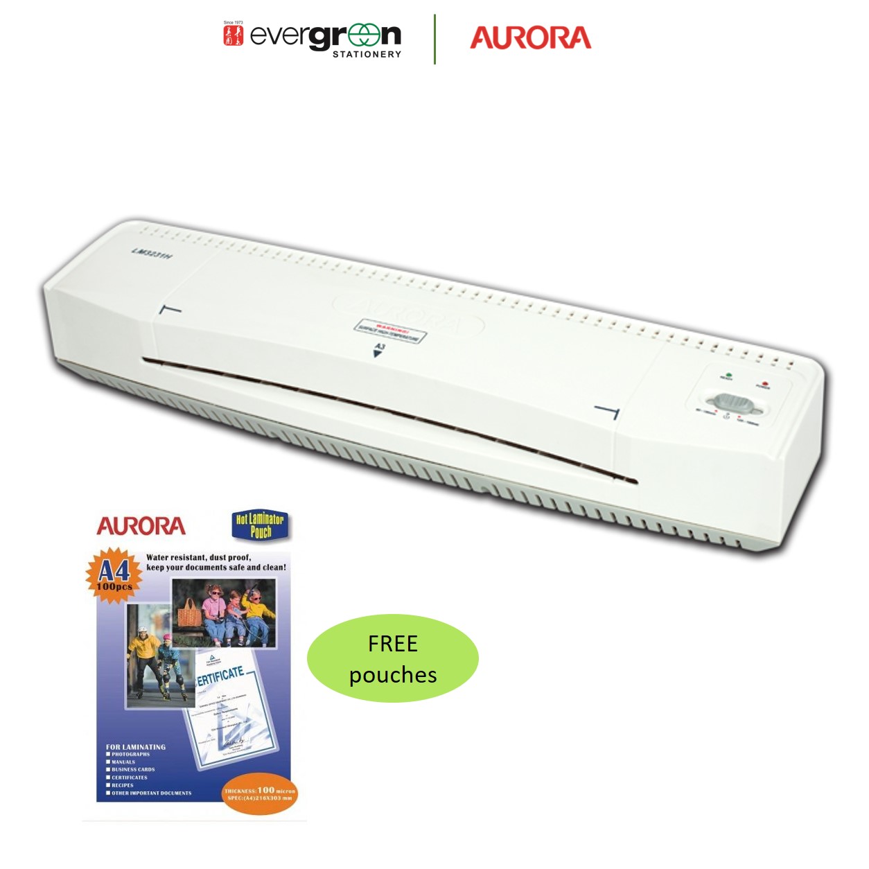 [SG] Aurora A4/A3 Laminator with free A4 pouch | LM4231H / LM3231H [Evergreen Stationery]