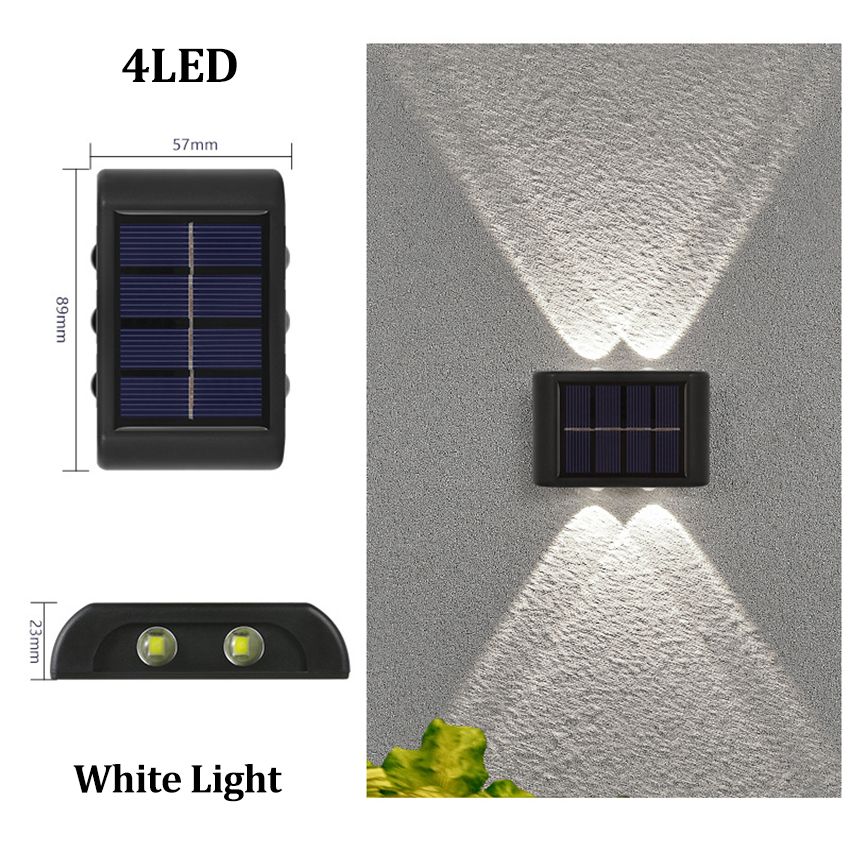 Vimite 4LED Solar Wall Light Outdoor Waterproof Automatic Sensor Spotlight Warm White Garden Lamp for House Fence Street Balcony Christmas Decor Lighs