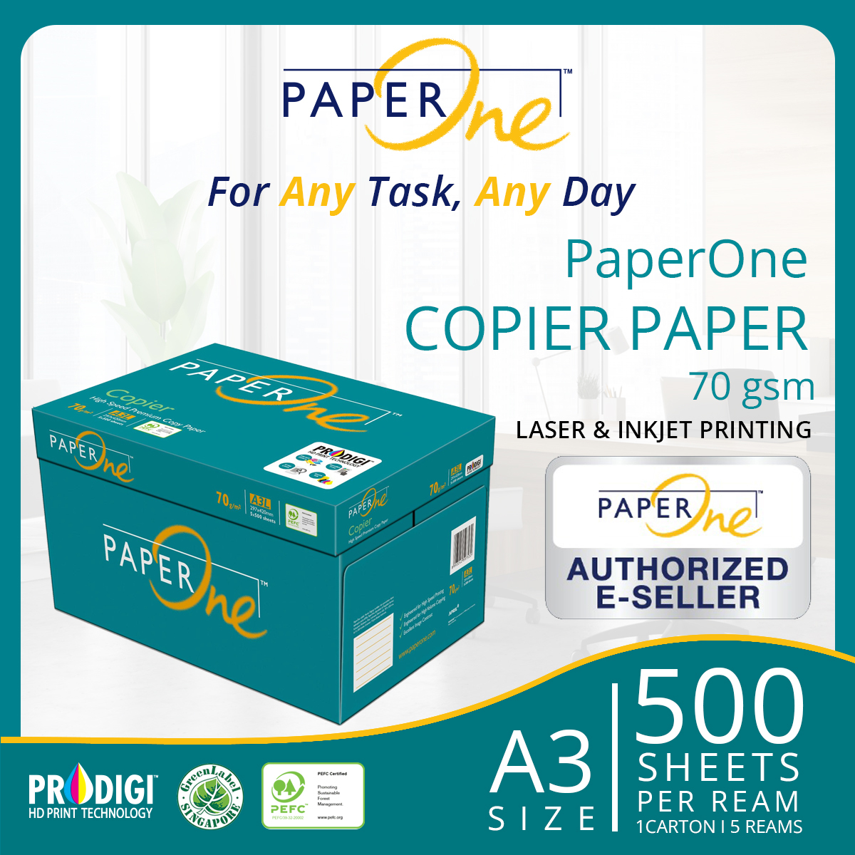 PaperOne Copier 70gsm A3 Paper (1 Carton / 5 Reams)