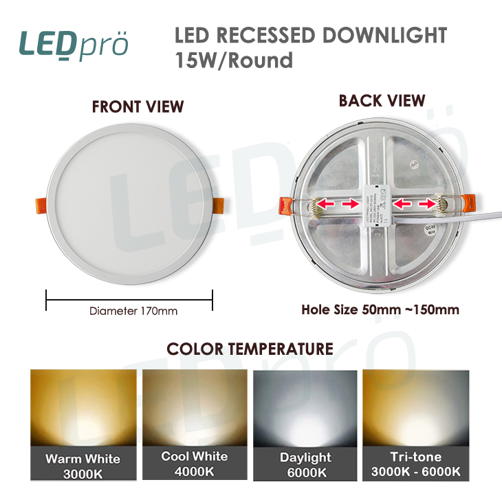 [Buy 3 Free 1] LED PRO LED LIGHT Recessed Light/LED Downlight Light LED Downlight Square/ Round Downlight Tri-Tone/3000k/4000k/6000k 6W/8W/15W/20W
