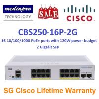 CISCO CBS250-16P-2G Smart 16-Port PoE+ Gigabit Switch (Max 120W Power Budget) & 2 Gigabit Port/SFP ( RackMountable  CBS250 16P 2G   CBS250-16P ) - Limited Lifetime Warranty by CISCO Singapore