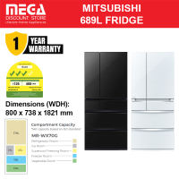 MITSUBISHI MR-WX70G-B-P / MR-WX70G-W-P 689L 6-DOOR FRIDGE | Glass Door | 3 Ticks