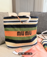 Original Authentic Luxury MiuMiu Woven Large Bag For Women Same Style As Dilraba Milk Tea Color Lazy Vacation Style Large Capacity Singapore