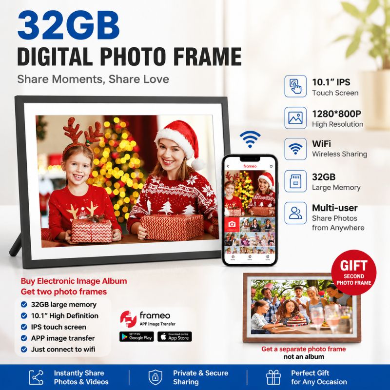 【SG Stock】10.1Inch Frameo Digital Photo Frame WIFI Digital Picture Frame Smart Electronic Image Album Bulit-in 16GB for Gift Giving