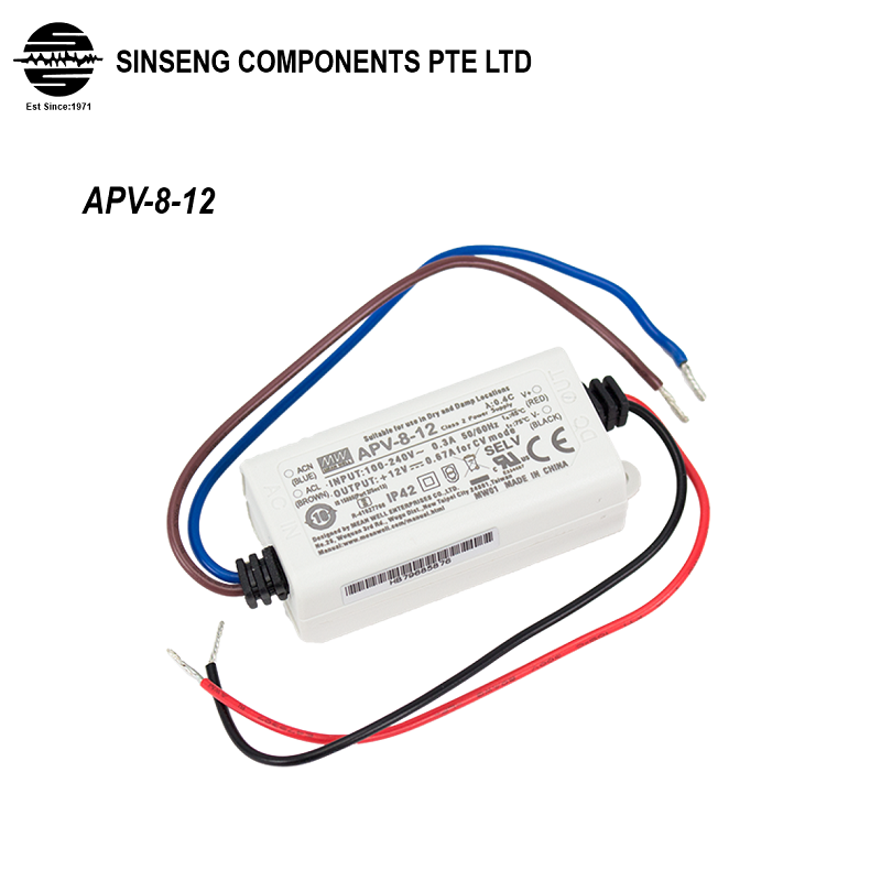 Mean Well APV Power Supply 8.04W 12V 0.67A Meanwell Constant Voltage LED Driver for Light/Lamp | Order Model: APV-8-12
