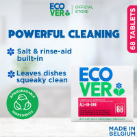 Ecover All-In-One Dishwasher Tablets 68s | Salt & Rinse-aid Chemical & Paraben free Powerful Cleaning Wash Dispenser