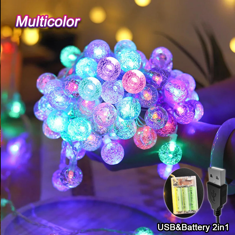 Upgrade 10M 80LED Ball Lights Battery & USB Light 2 in 1 Fairy String Lights For Camping Party Decoration Light Ball-shaped LED Garland Light 10M USB Battery Outdoor Lamp Garden Decoration Wedding Christmas