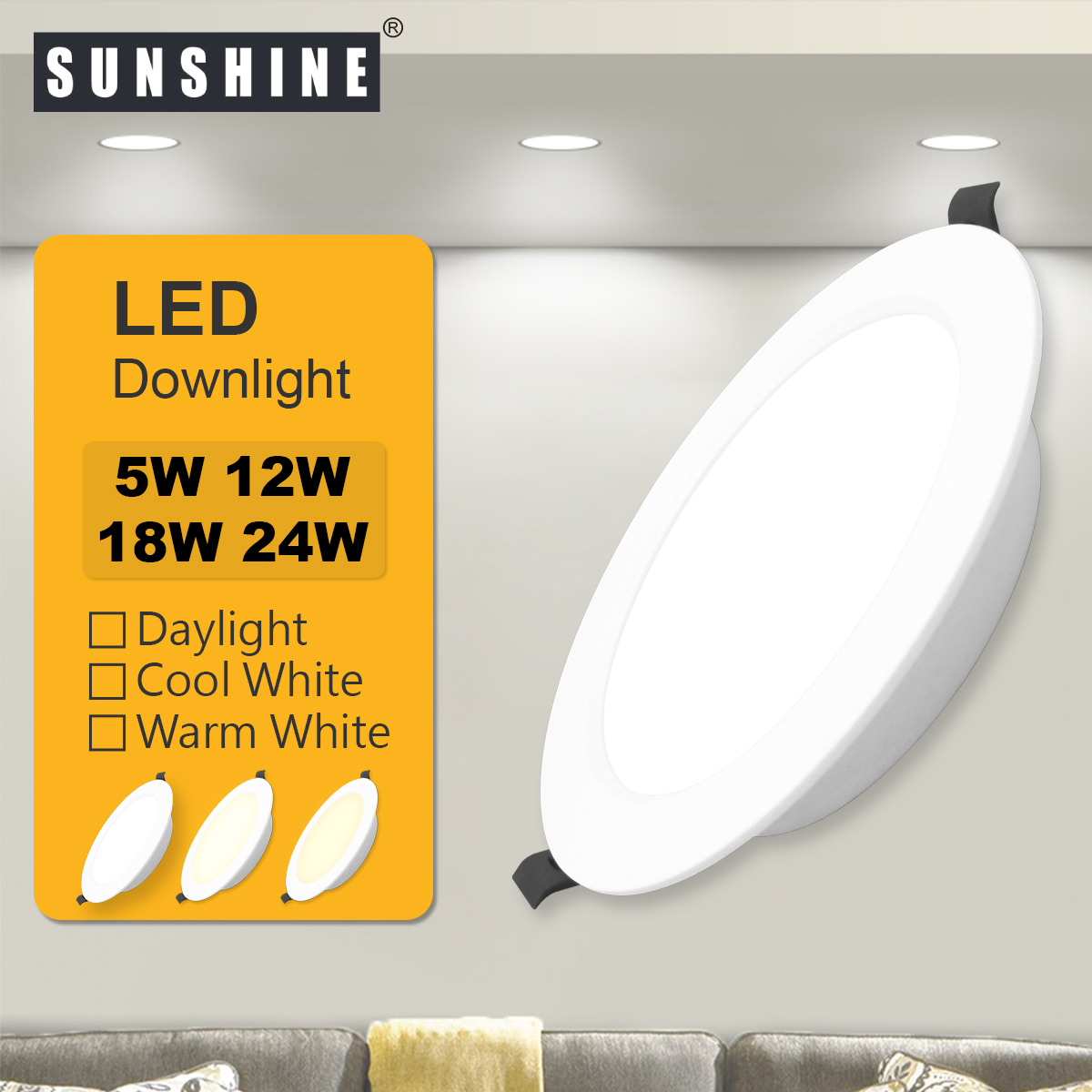 SUNSHINE (Thin) LED Downlight 5W/12W/18W/24W Daylight/Coolwhite/Warmwhite LED ROUND Downlight Panel Light