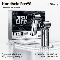 【Upgrade】JisuLife Handheld Fan 9S Chorme 5000mAh 22H Long Battery Mini Portable LED Display Finish Powerful Wind Safe Lock Feature