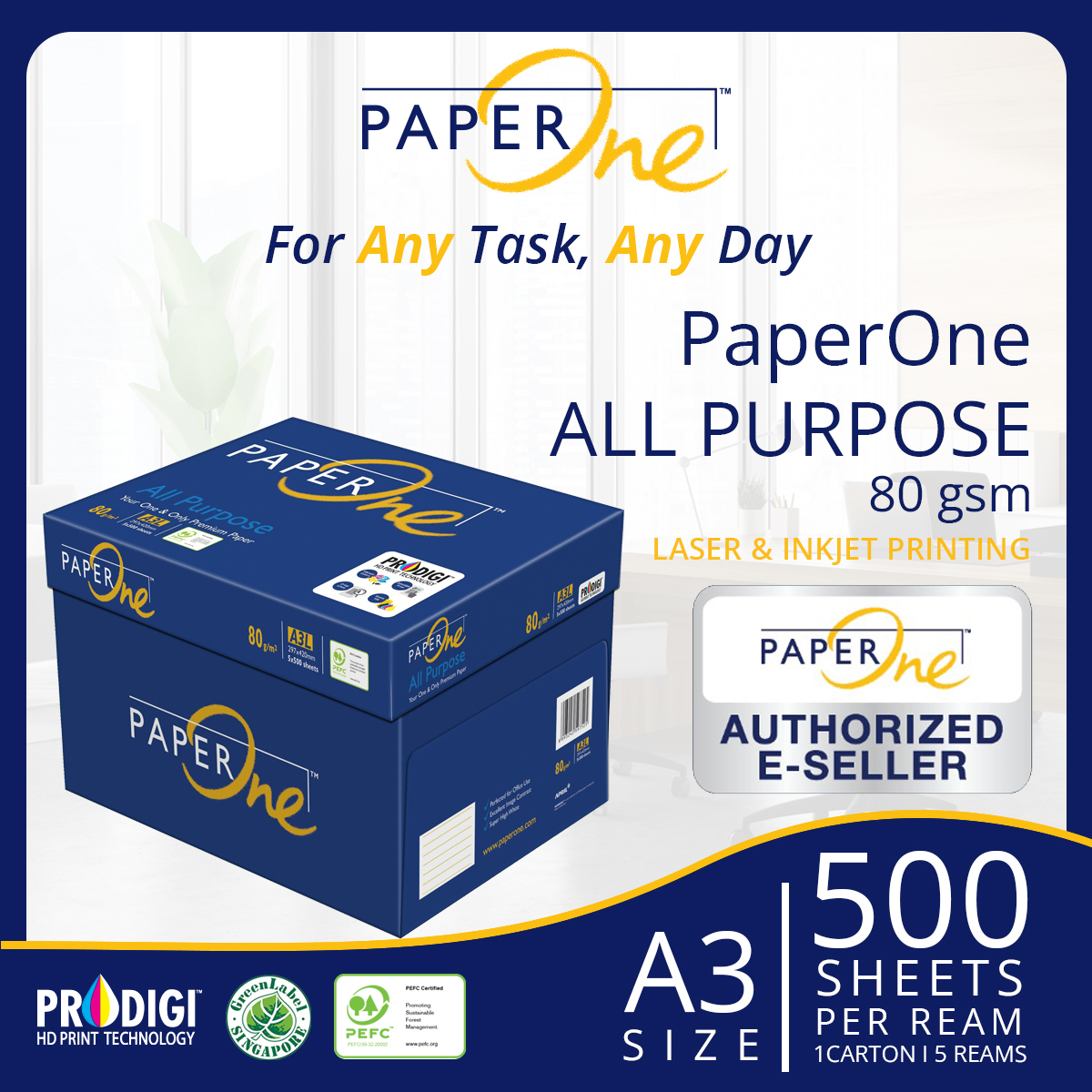PaperOne All Purpose 80gsm A3 Paper (1 Carton / 5 Reams)
