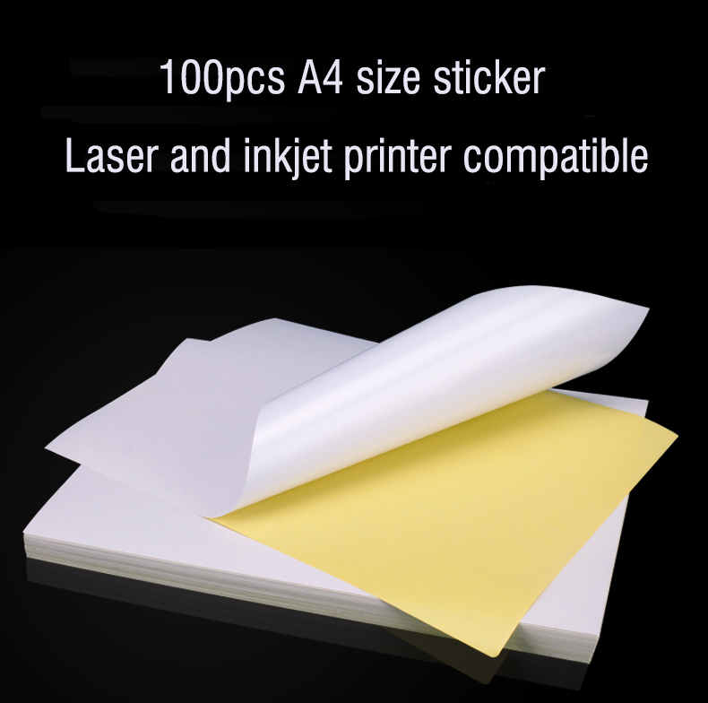 100pcs A4 size sticker printing label paper laser inkjet printer compatible