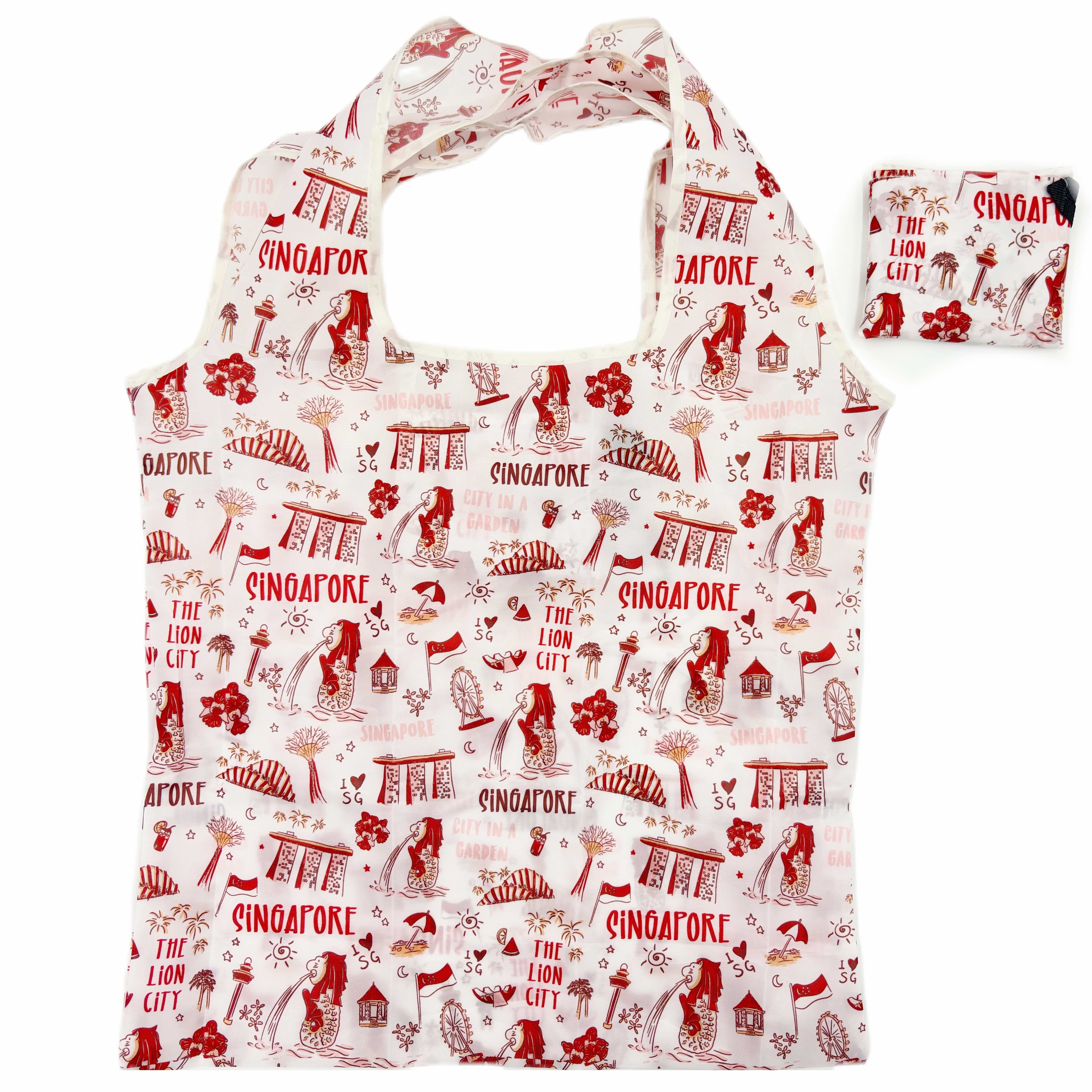 (SG LOCAL Seller) Singapore Souvenirs Foldable Pocket Tote Bag Reusable Recycle Eco Friendly Grocery Shopping Travel Bag- Guardian Angel