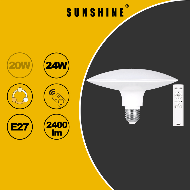 SUNSHINE UFO LED Light Bulb 20W 24W E27 LED Remote Control Light Bulb Flat LED Light Bulb UFO Pendant Fixture Light
