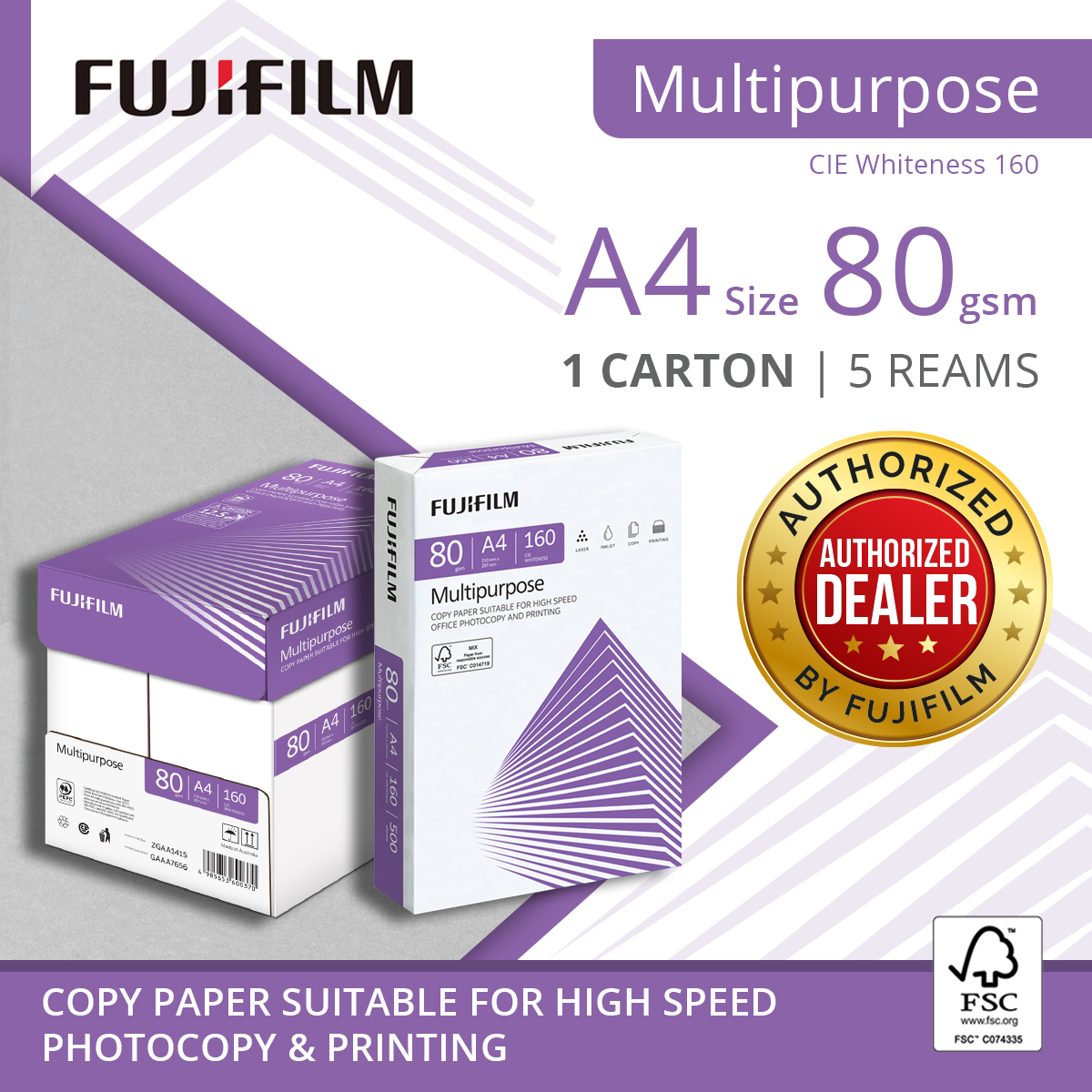 Fujifilm Multipurpose Paper A4 80gsm (1 Carton / 5 Reams)