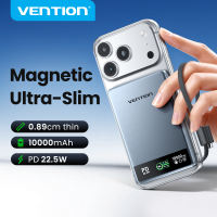 Vention Ultrathin Magnetic Powerbank 10000mAh TFT Ultra-Slim 22.5W Fast Charging Built in USB C Cable for iPhone 18 17 16 15 Pro Max Samsung Galaxy S23 S24 Xiaomi 14 Pro Huawei Mate 40 Pro