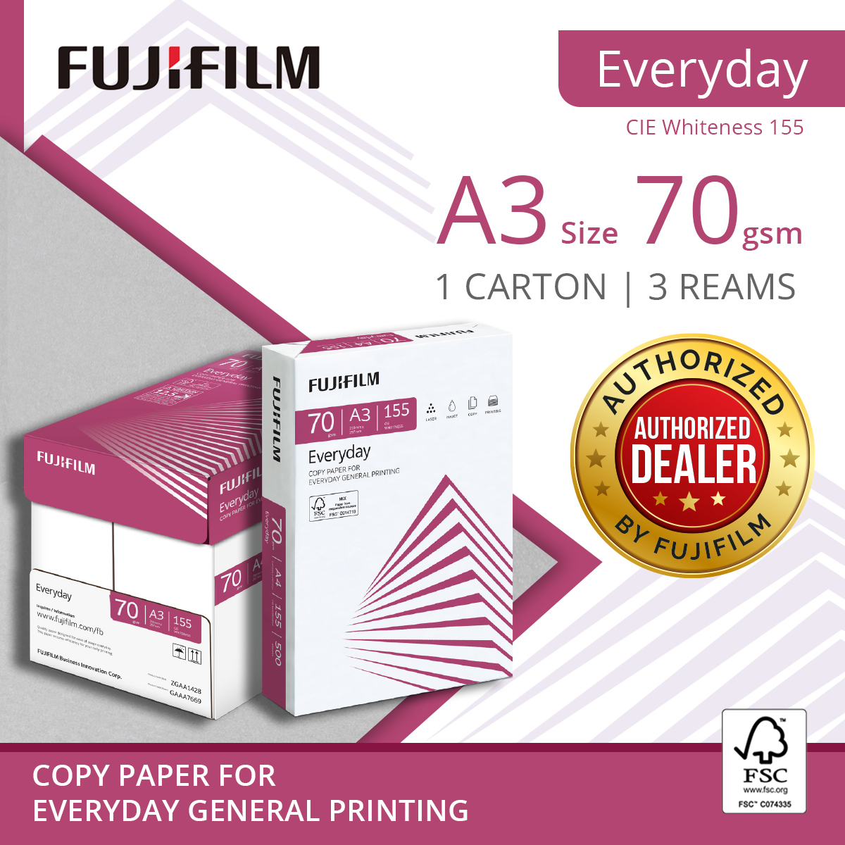 FujiFilm Everyday Copier Paper A3 70gsm (1 Carton / 3 Reams)