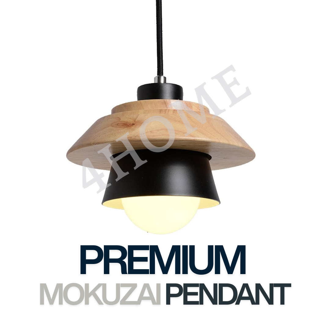 Premium Mokuzai Wood Pendant Light – Modern Wooden Hanging Ceiling Lamp E27 Adjustable Indoor Lighting 4HOME