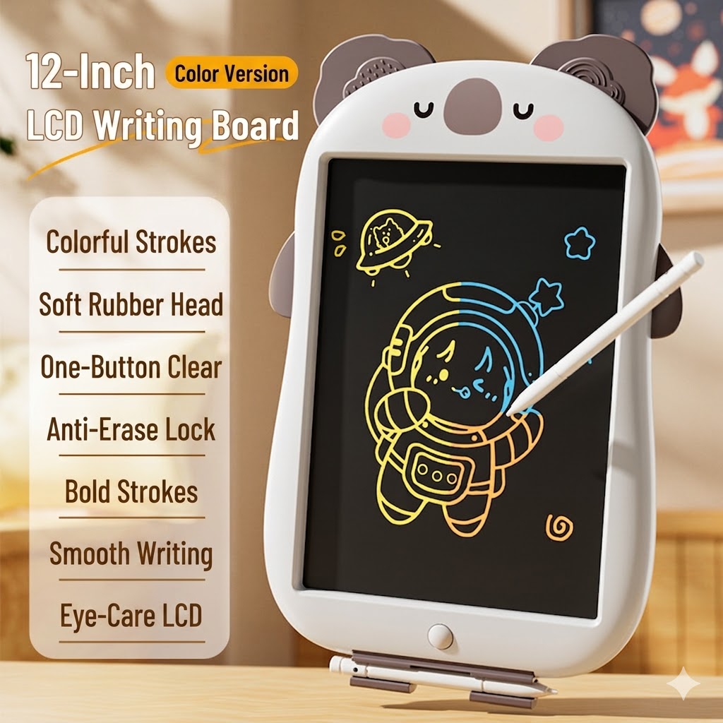 OSSDE Kids 12 inch LCD Drawing Tablet [Rainbow Screen] Cartoon Writing Board Electronic Sketchpad