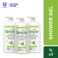Simple Kind To Skin Refreshing Shower Gel 1L for Sensitive Skin with Cucumber Extract