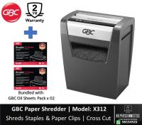 GBC X312 Shredder. Maximum 12-13 sheets of paper per pass. 23 litre bin holds up to 200 sheets. Easy lift off head for emptying. Safety Mark Approved. 1 Year Warranty