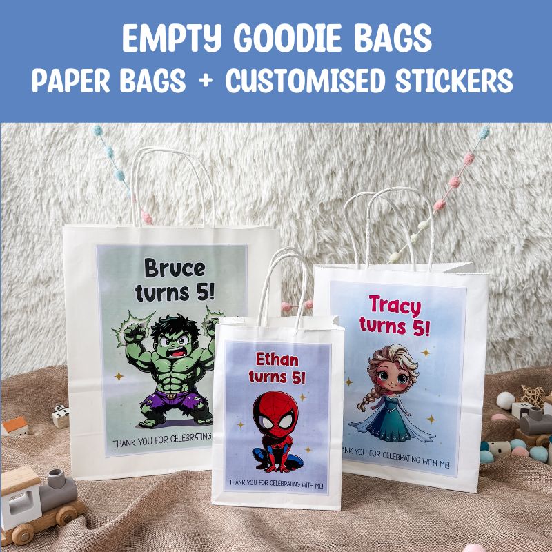 [SG INSTOCK] Empty Kraft Paper Bag with Customised Sticker / Kids Goodie Bags / Children Birthday Party Gift Bag