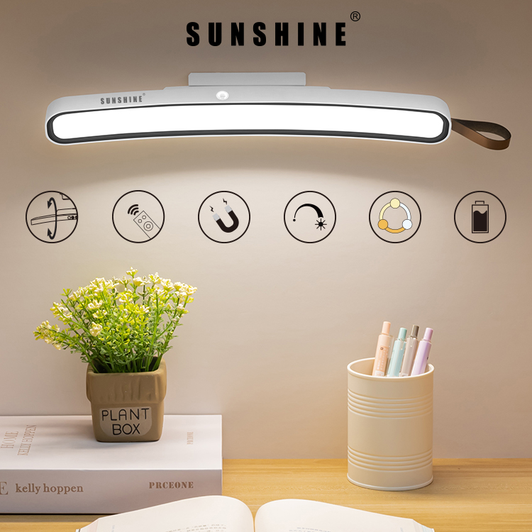 SUNSHINE Magnetic LED Desk Lamp Remote Control 3 Color Temperature Dimmable Hanging Reading Light For Study & Read