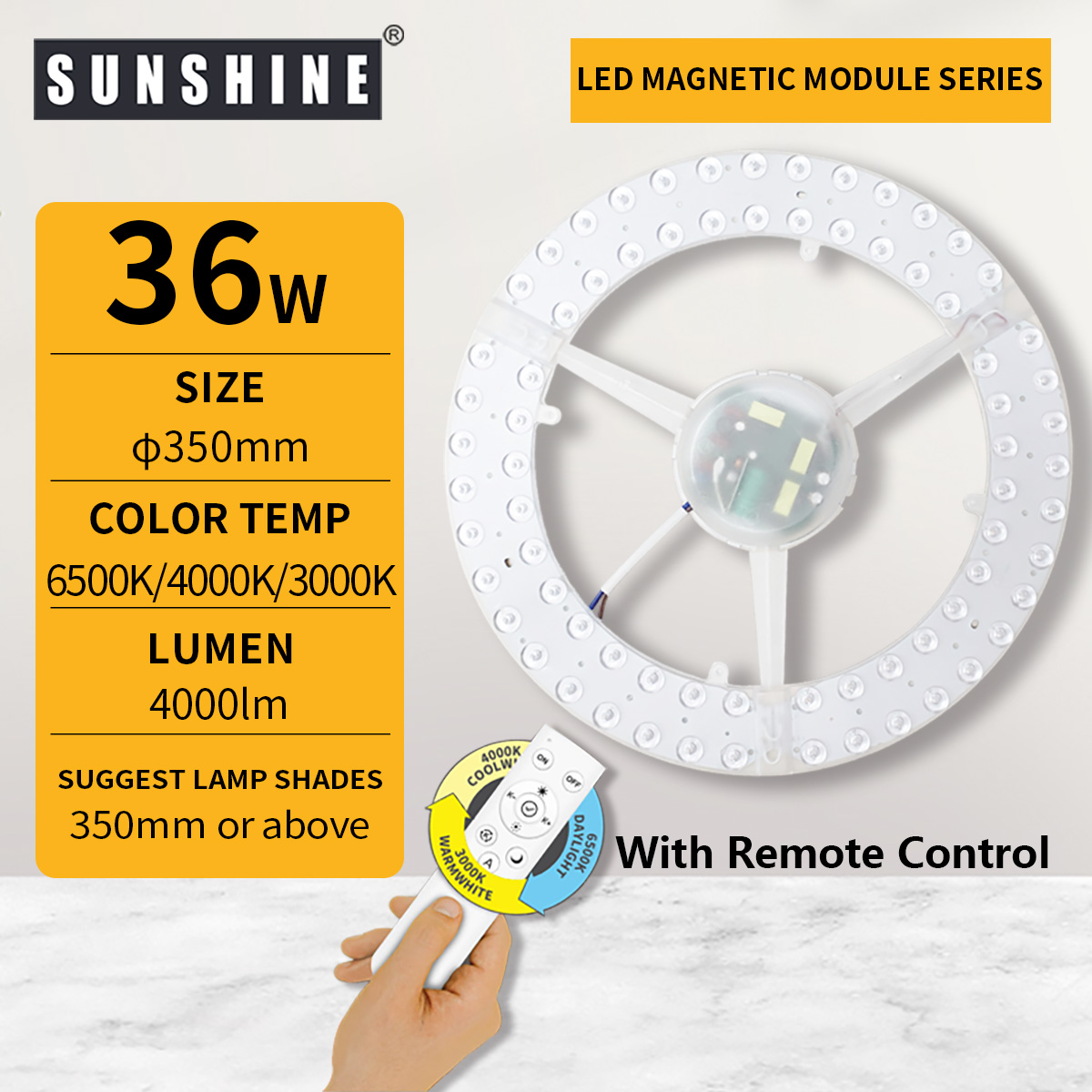 SUNSHINE LED Remote Magnetic Module (3Color Temp & Dimmable) 36W 48W Drive-free Round Ceiling Light Fan Ceiling Light Light Panel Pendant Lantern Magnetic Replacement