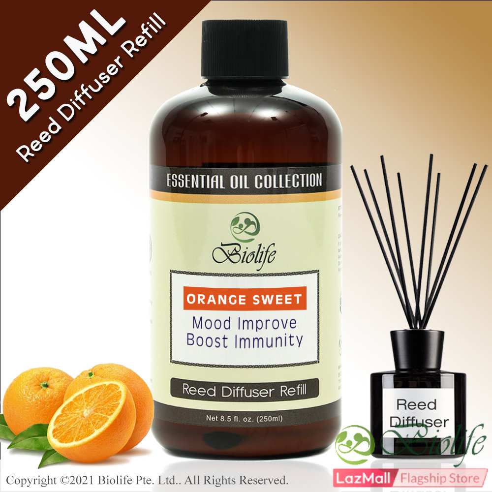 Biolife Orange Sweet Essential Oil Aromatherapy Reed Diffuser Refill Long Lasting Scent (250ml Reed-Diffuser Refill)